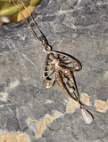 14k gold mine cut diamond & pearl antique filigree necklace pendant