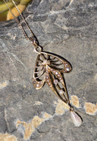 14k gold mine cut diamond & pearl antique filigree necklace pendant