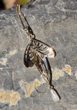14k gold mine cut diamond & pearl antique filigree necklace pendant