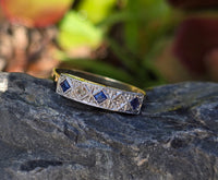 18ct gold two tone Deco estate diamond & sapphire ring - band