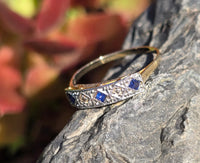18ct gold two tone Deco estate diamond & sapphire ring - band