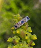 18ct gold two tone Deco estate diamond & sapphire ring - band