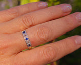 18ct gold two tone Deco estate diamond & sapphire ring - band