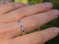 18ct gold two tone Deco estate diamond & sapphire ring - band