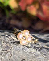 15ct gold Victorian rose cut diamond and pearl ring