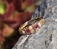 15ct gold Victorian pearl & ruby ring band - hallmarks