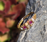 15ct gold Victorian pearl & ruby ring band - hallmarks