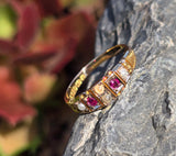 15ct gold Victorian pearl & ruby ring band - hallmarks