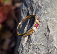 15ct gold Victorian pearl & ruby ring band - hallmarks