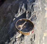 15ct gold Victorian pearl & ruby ring band - hallmarks