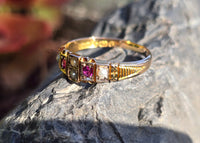 15ct gold Victorian pearl & ruby ring band - hallmarks
