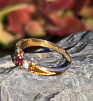 15ct gold Victorian pearl & ruby ring band - hallmarks