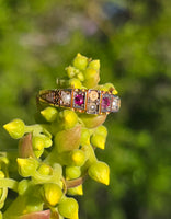 15ct gold Victorian pearl & ruby ring band - hallmarks