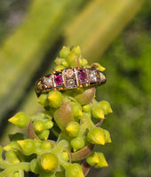 15ct gold Victorian pearl & ruby ring band - hallmarks