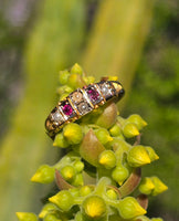 15ct gold Victorian pearl & ruby ring band - hallmarks
