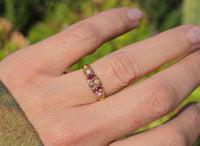 15ct gold Victorian pearl & ruby ring band - hallmarks