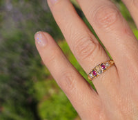 15ct gold Victorian pearl & ruby ring band - hallmarks