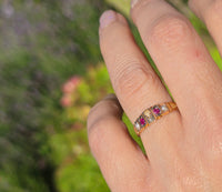 15ct gold Victorian pearl & ruby ring band - hallmarks