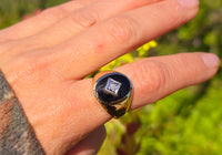 14k gold black onyx and diamond estate ring