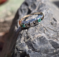 14k gold two tone emerald & diamond antique band ring