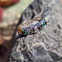 14k gold two tone emerald & diamond antique band ring
