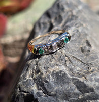 14k gold two tone emerald & diamond antique band ring