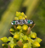 14k gold two tone emerald & diamond antique band ring