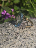 18ct two tone aquamarine & diamond antique ring