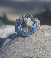 18ct two tone aquamarine & diamond antique ring