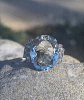 18ct two tone aquamarine & diamond antique ring