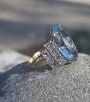 18ct two tone aquamarine & diamond antique ring