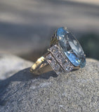 18ct two tone aquamarine & diamond antique ring