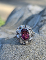 18ct two tone pink tourmaline and diamond estate ring