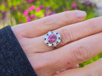 18ct two tone pink tourmaline and diamond estate ring