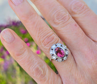 18ct two tone pink tourmaline and diamond estate ring