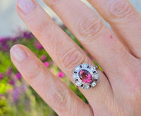 18ct two tone pink tourmaline and diamond estate ring