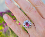 18ct two tone pink tourmaline and diamond estate ring