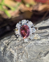 18ct two tone pink tourmaline and diamond estate ring