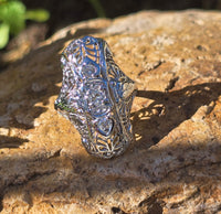 18k white gold diamond estate Art Deco c.30's filigree glove shield ring