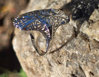 18k white gold diamond estate Art Deco c.30's filigree glove shield ring