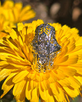 18k white gold diamond estate Art Deco c.30's filigree glove shield ring