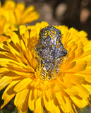 18k white gold diamond estate Art Deco c.30's filigree glove shield ring