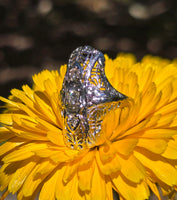 18k white gold diamond estate Art Deco c.30's filigree glove shield ring