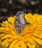 18k white gold diamond estate Art Deco c.30's filigree glove shield ring