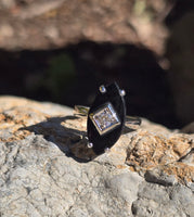 14k white gold vintage black onyx and diamond estate ring