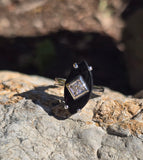 14k white gold vintage black onyx and diamond estate ring