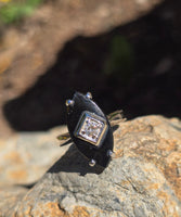 14k white gold vintage black onyx and diamond estate ring