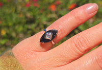 14k white gold vintage black onyx and diamond estate ring