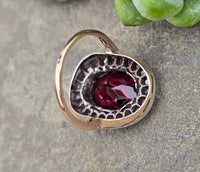 14k gold + silver top Edwardian diamond and garnet halo antique ring