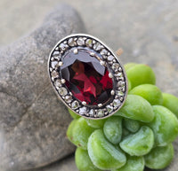 14k gold + silver top Edwardian diamond and garnet halo antique ring